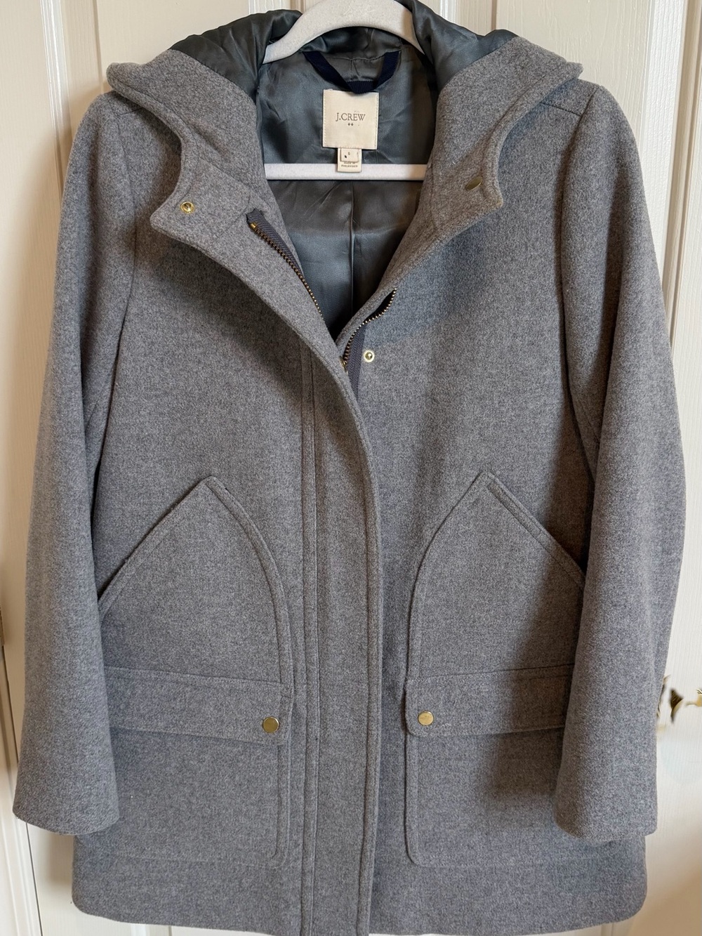 Like New J Crew Wool Blend Faux Fur Hooded Jacket Size 6 Gray - Picture 3 of 5